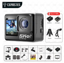 Load image into Gallery viewer, CERASTES 5K WiFi Anti-shake Action Camera 4K 60FPS Dual Screen 170° Wide Angle 30m Waterproof Sport Camera with Remote Control