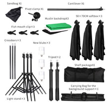 Load image into Gallery viewer, Background Photography Lighting Kit Including 2x2M Photo Muslin Backdrops & Softbox & Light Stand &Portable Bag For Photo Studio