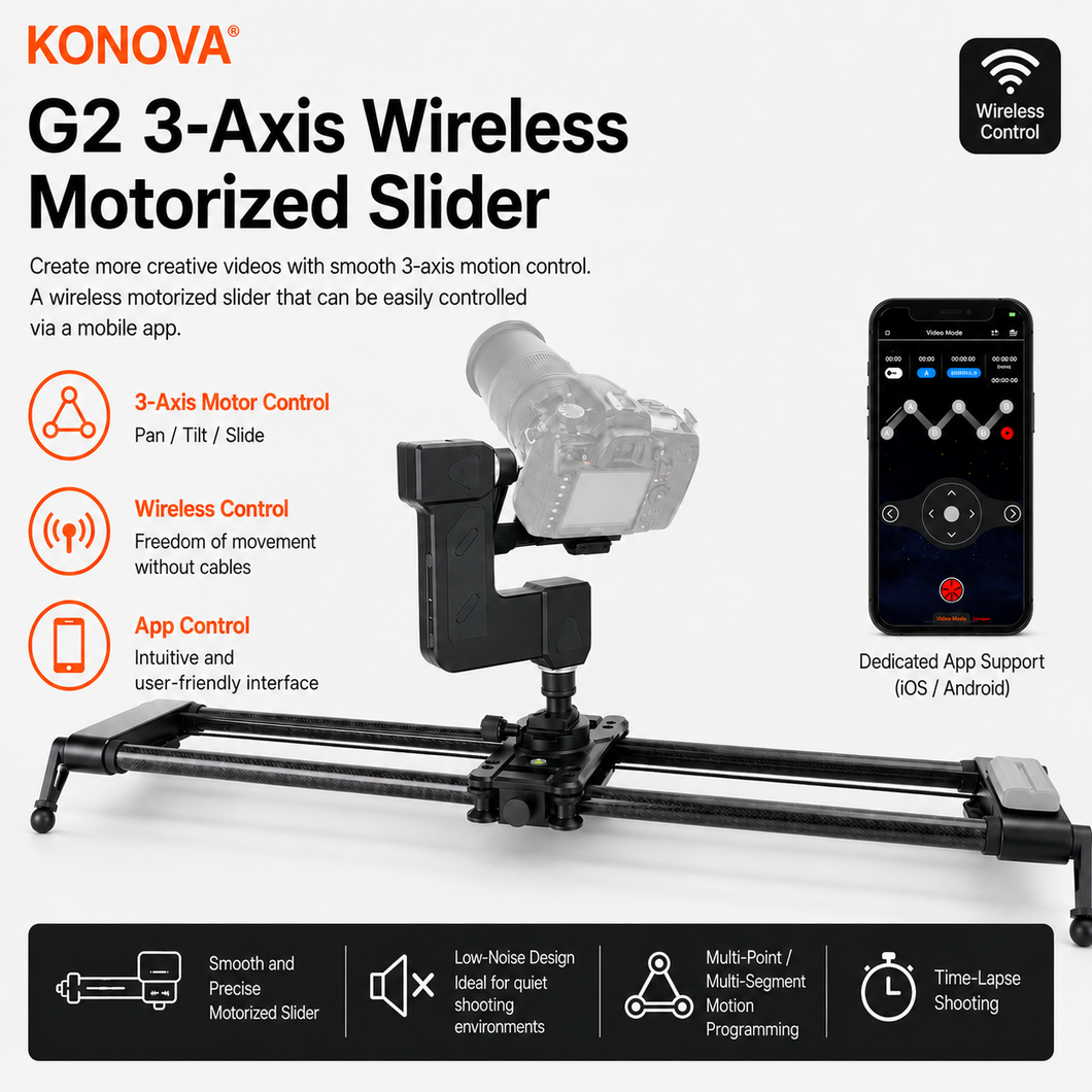 KONOVA G2 Wireless 3-Axis Motion Motorized Slider for Pan Tilt