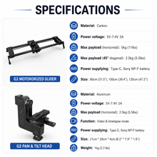 Load image into Gallery viewer, KONOVA G2 Wireless 3-Axis Motion Motorized Slider for Pan Tilt Tracking Timelapse Video shots
