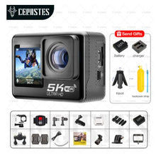 Load image into Gallery viewer, CERASTES 5K WiFi Anti-shake Action Camera 4K 60FPS Dual Screen 170° Wide Angle 30m Waterproof Sport Camera with Remote Control
