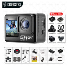 Load image into Gallery viewer, CERASTES 5K WiFi Anti-shake Action Camera 4K 60FPS Dual Screen 170° Wide Angle 30m Waterproof Sport Camera with Remote Control

