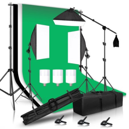 Background Photography Lighting Kit Including 2x2M Photo Muslin Backdrops & Softbox & Light Stand &Portable Bag For Photo Studio