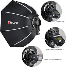 Load image into Gallery viewer, TRIOPO KX65 25.6inch/65cm Portable Octagon Softbox Reflector with Soft Cloth and S Bracket Compatible for Godox Speedlite Flash Light
