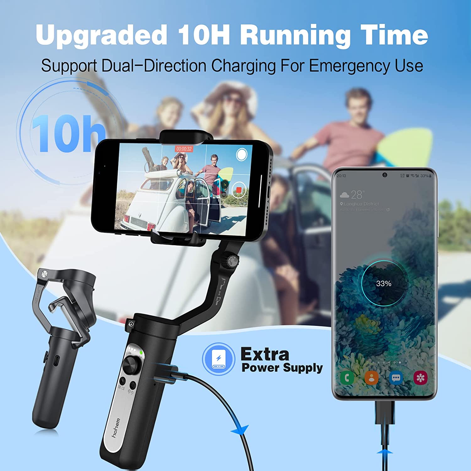 Gimbal 3 Assi Per Smartphone Pieghevole - Stabilizzatore Video Per Vlogging E YouTube - Foto 6